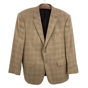 Jos. A. Bank Mens XL Blazer Tan Two Button Sport Coat Jacket Plaid Tailored Fit